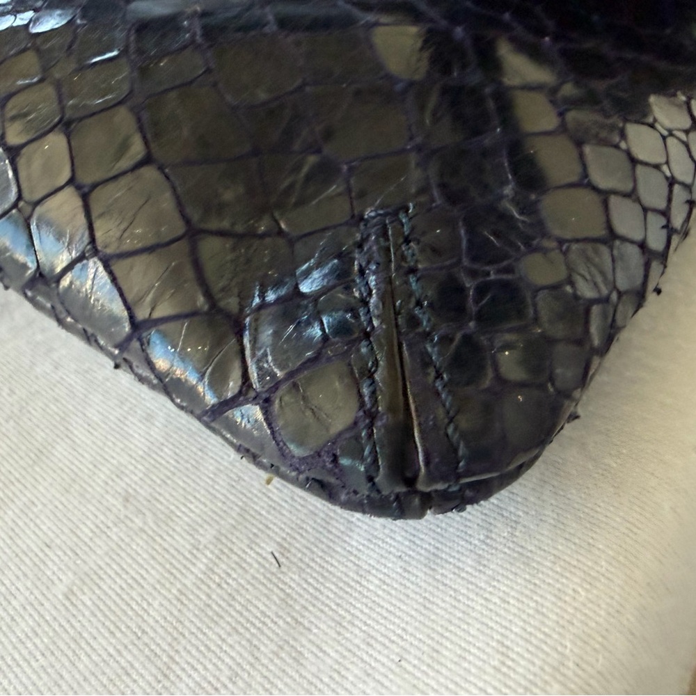 Club Monaco Fold-Over Python-Embossed Leather Clu… - image 5